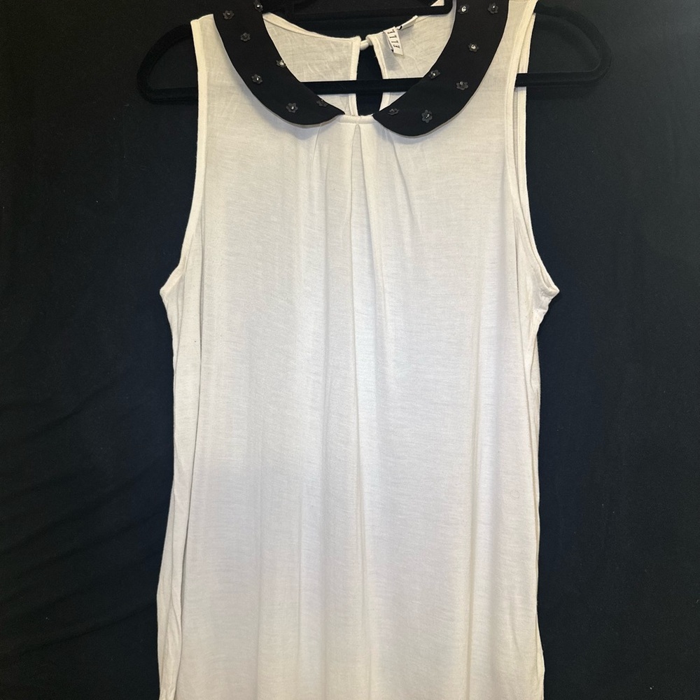 Elle White Blouse with Black Embellished Collar